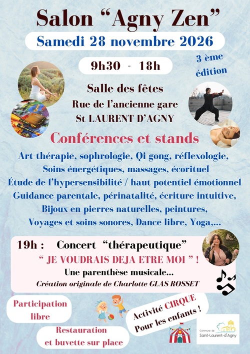 Affiche du salon bien-être Agny Zen du samedi 28 novembre 2026 à Saint Laurent d'Agny (69)